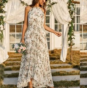 Shein floral chiffon pleated dress, L